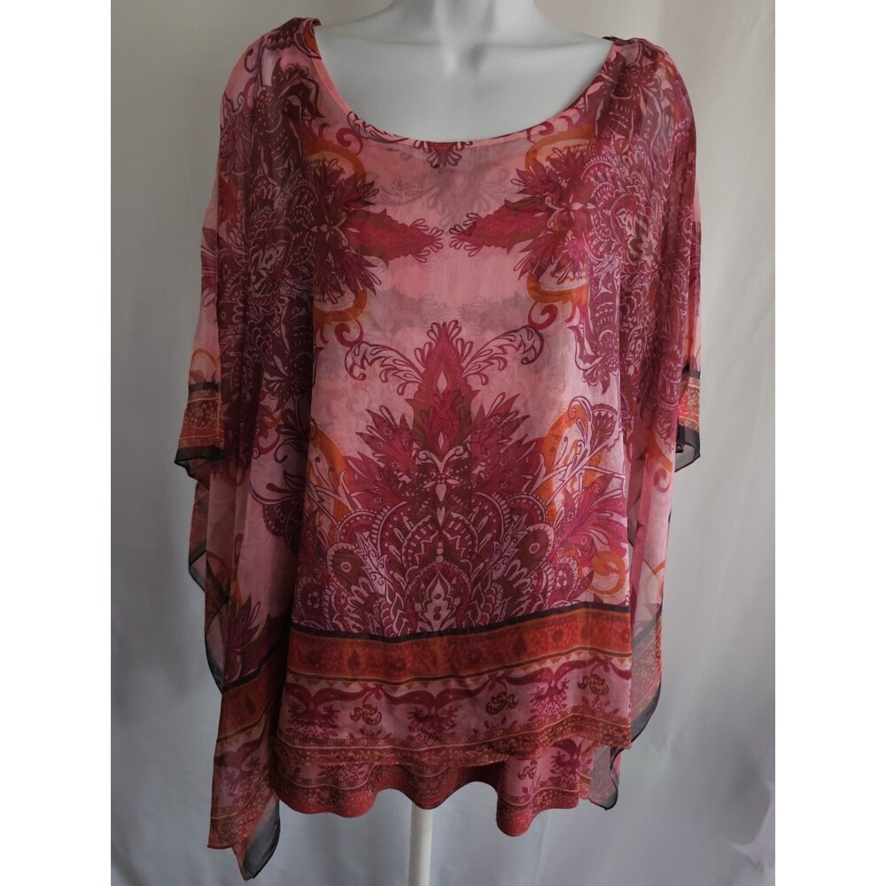 DB established 1962 DRESSBARN Multicolor Print Short Sleeve Tunic Blouse Size 2X